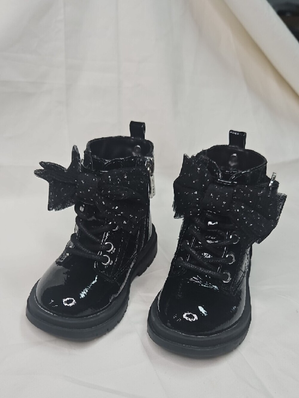 Nine West Darina Baby Girls' Black Patent Zip-Up Ankle Boots with Bow Size 5
